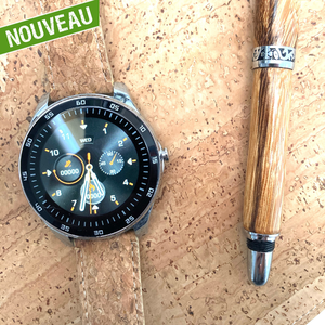 Montre connectée en liège artisanale "Silver"