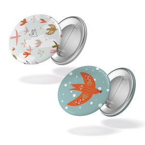 Lot de 2 badges - Libre comme l'air + oiseau rouge - 86