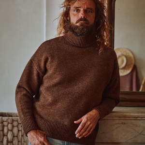 JACQUES Pull à col roulé pour hommes en laine mérinos - Chocolat