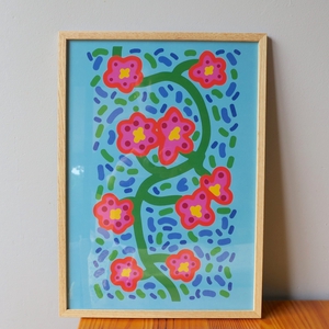Affiche A3 Encadrée - Fleurs Bleues