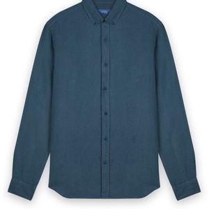 Chemise lin bleue pétrole