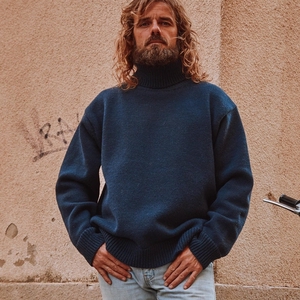 JACQUES Pull à col roulé pour hommes en laine Mérinos - Bleu marine