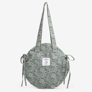 Cabas rond Paulette - Fleurs fond vert