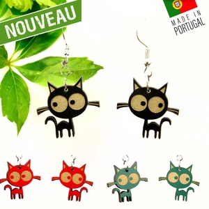 Boucles d'oreilles en bois de liège "Felix le chat"