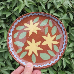 Petite Assiette Céramique Fleurs - Jaunes et Serpentin Bleu