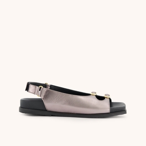 Sandales plates en cuir femme   - Mara argenté