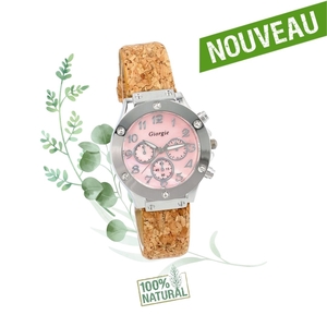 Montre Vegan en liège artisanale "Cadran Rose"